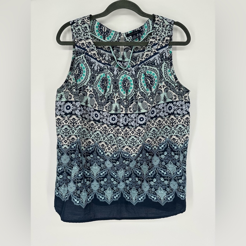 Tommy Hilfiger Floral Paisley Tank Top XL Sleeveless Keyhole Back Cotton